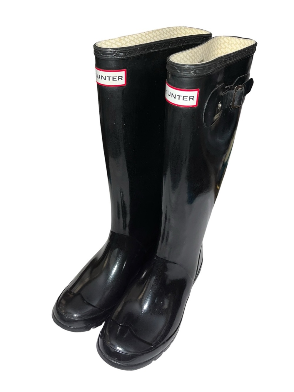 Hunter Glossy Tall Black Boots - Size 6